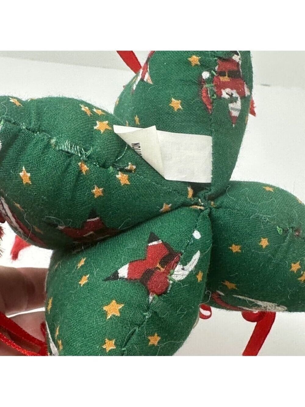 Vintage Fabric Christmas Tree Santa Red Ribbon Holiday 6 In Tiered Tray Decor - Picture 8 of 10